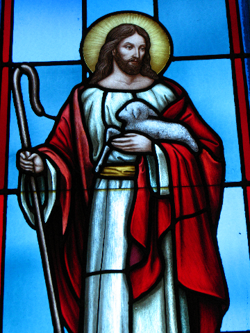 Stained glass window of Jesus